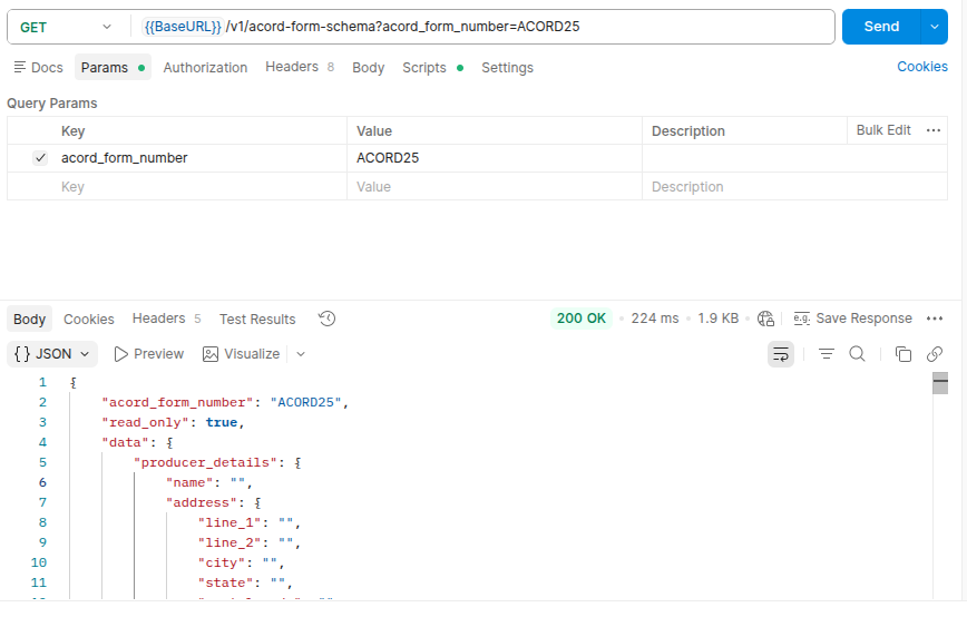 Get ACORD Schema Postman Screenshot