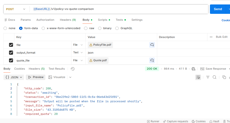 Sample Comparison API call