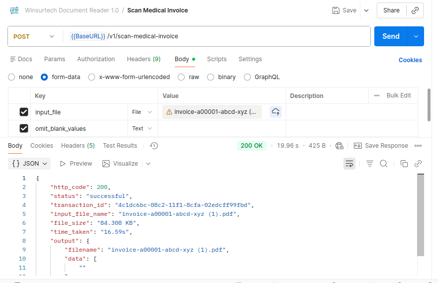 Document Reader Scan Medical Invoice Endpoint